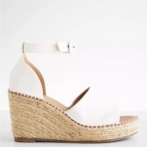 BEAST FASHION White Espadrille Wedge Sandal with Ankle Strap